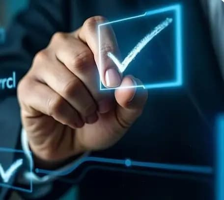 Hand with checkmark for project evaluation